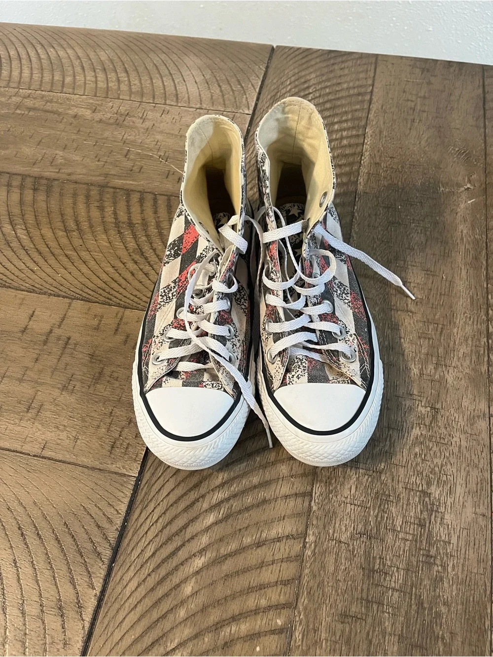 Converse Kids High-Top Sneakers in White, Black & Red Checker Print